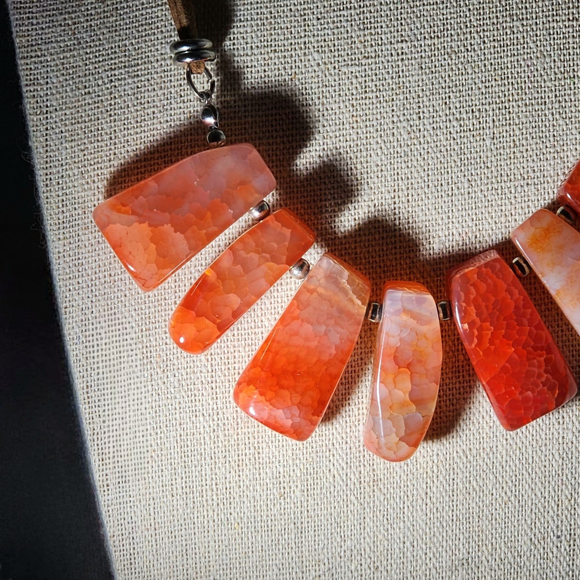 Other Boho Agate Carnelian Statement Necklace Leather Pink Orange Size ONE SIZE - 4 Thumbnail