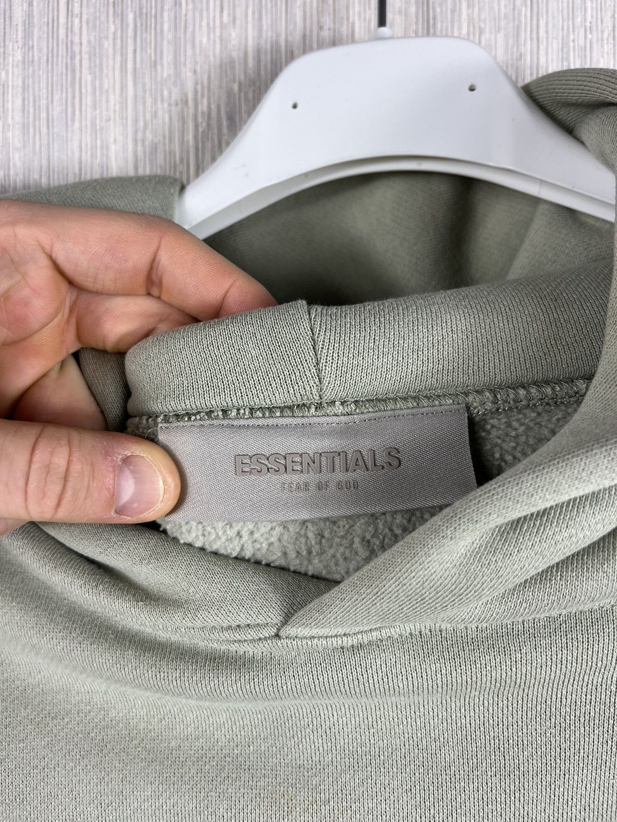 Essentials × Fear of God FOG Fear of God essentials suede chest logo boxy y2k hoodie Size US L / EU 52-54 / 3 - 12 Thumbnail