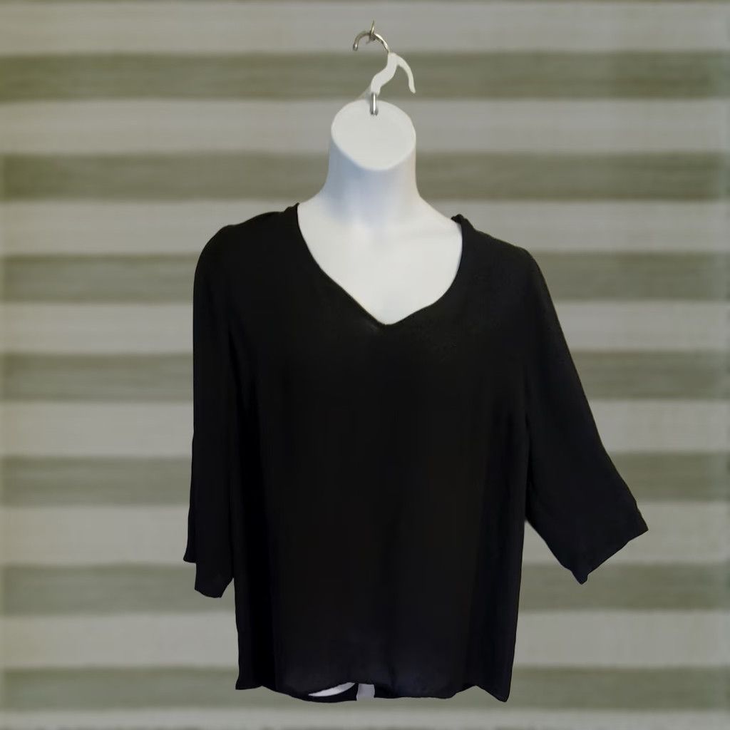 Vintage Pure Energy Black Tunic Blouse 1X V-Neck 3/4 Sleeve Sheer Back Split Casual Womens-Style Size XL / US 12-14 / IT 48-50 - 1 Thumbnail