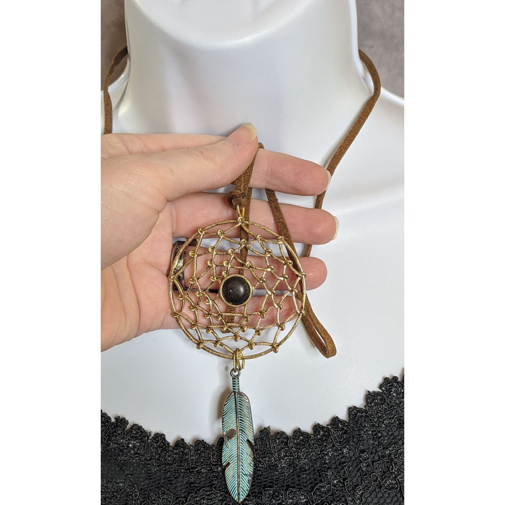 Other Bohemian Dreamcatcher Pendant Necklace With Faux Suede Cord Size ONE SIZE - 4 Thumbnail