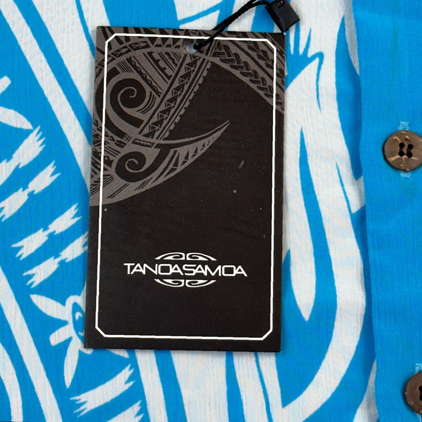 Vintage Tanoa Samoa Shirt Mens Small Blue Polynesian Aloha Button Up Tribal Design NWT Size US S / EU 44-46 / 1 - 4 Thumbnail