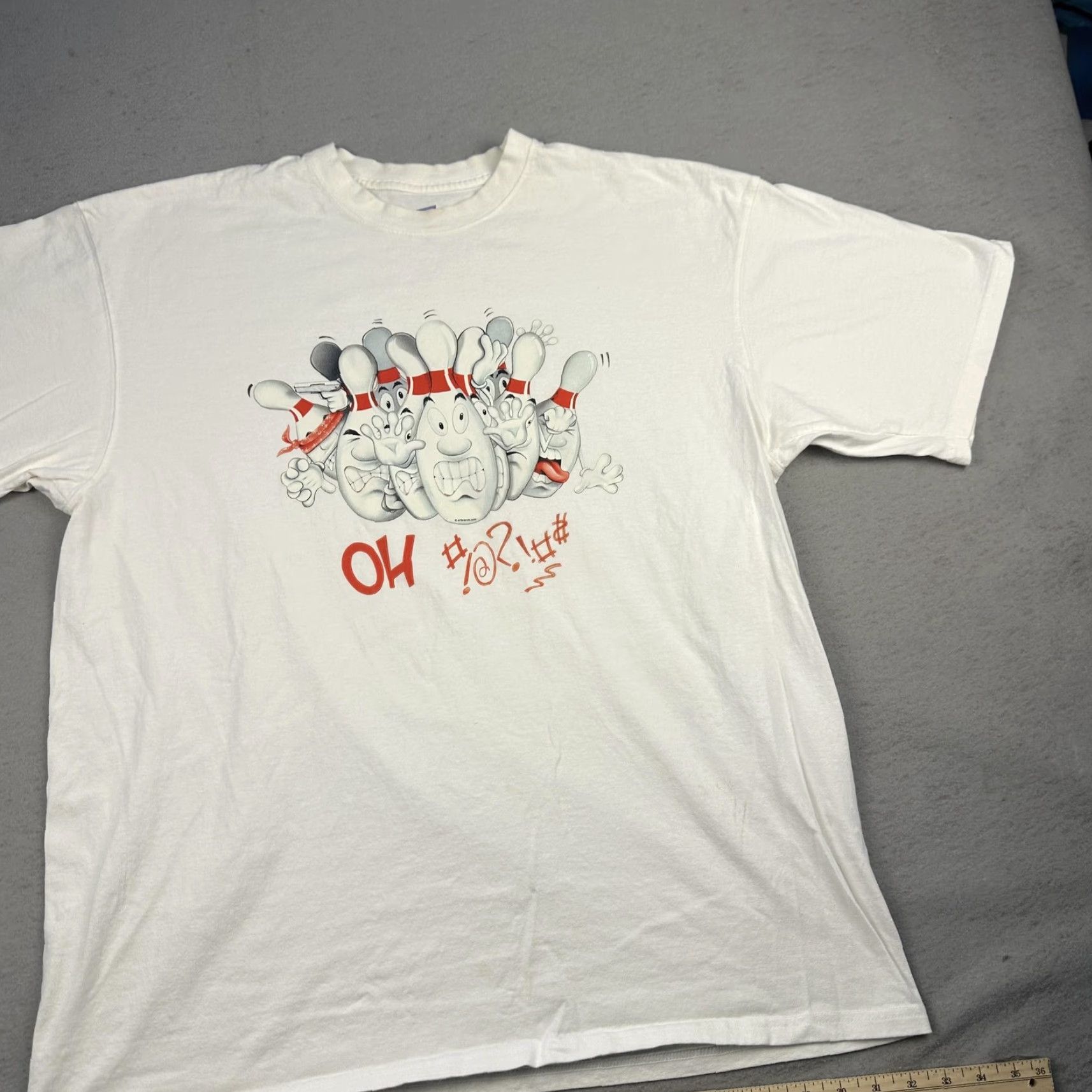 Soffe Soffe Shirt Mens XL White Bowling Cartoon Pins Graphic Funny T-Shirt Tee Casual Size US XL / EU 56 / 4 - 4 Thumbnail
