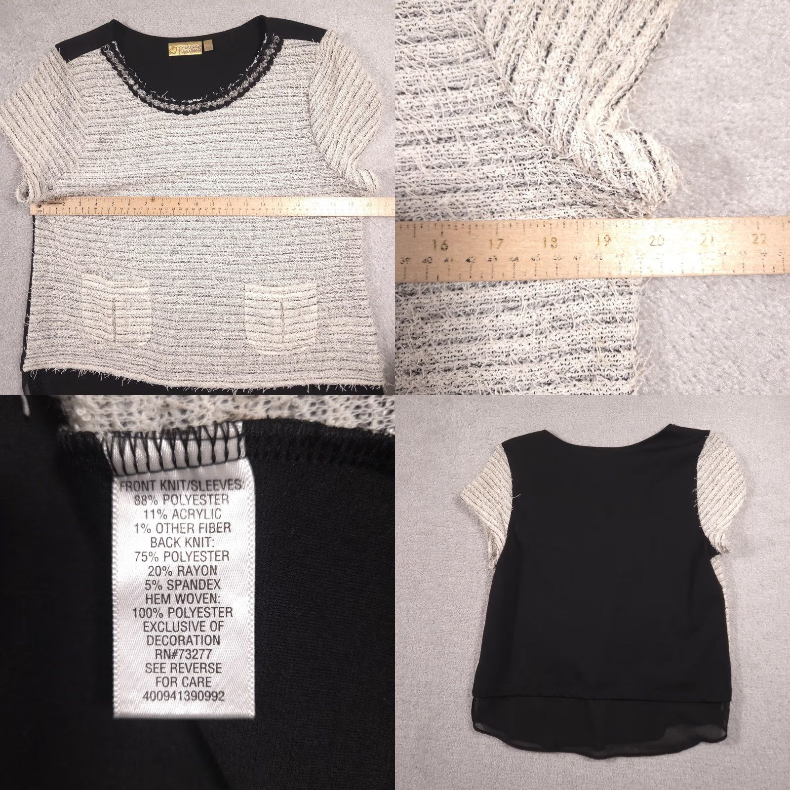 Vintage Princess Vera Wang Shirt Juniors XL Black Tweed Stripe Beaded Short Sleeve Top Size XL / US 12-14 / IT 48-50 - 8 Thumbnail