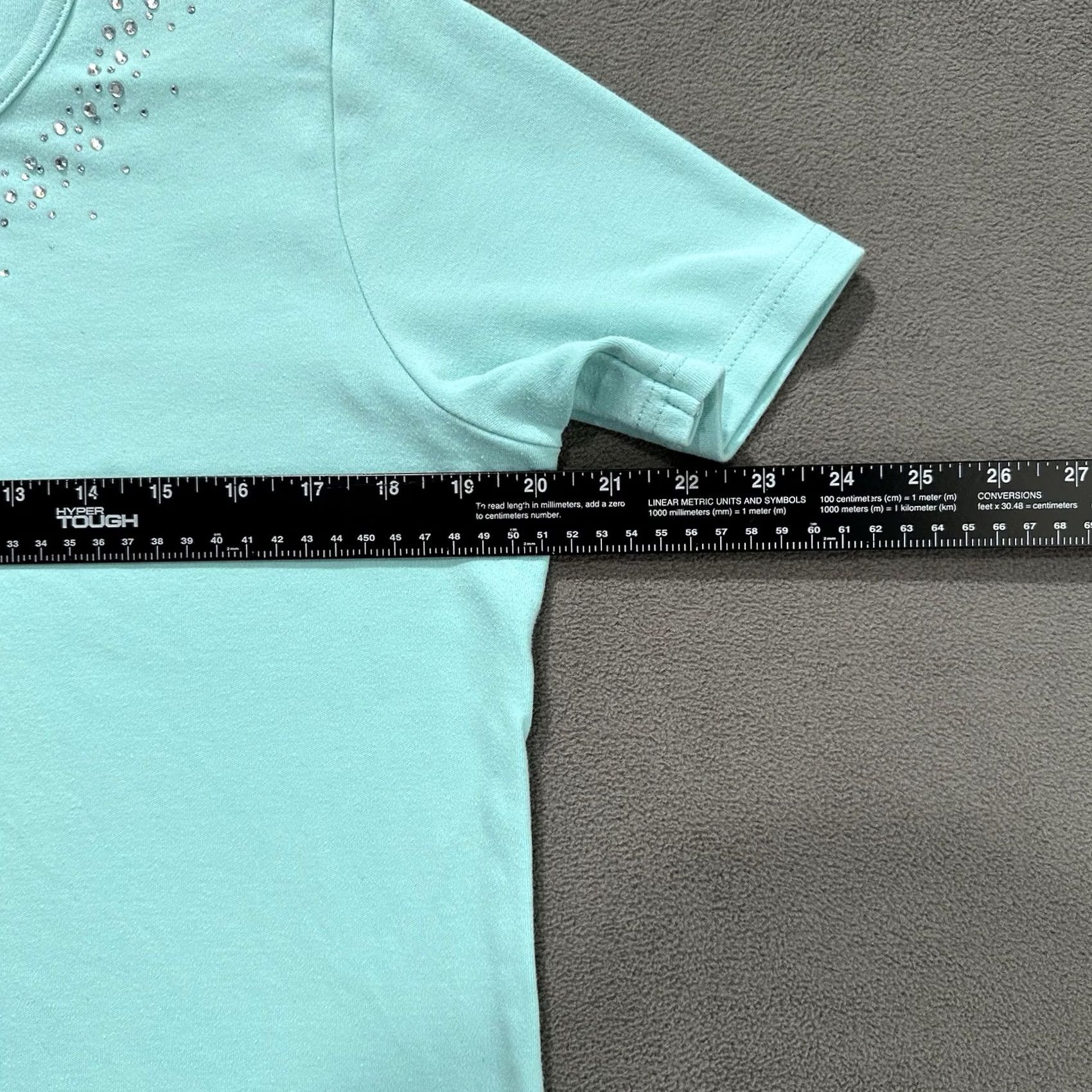 Quacker Factory Quacker Factory Shirt Women Small Blue Teal Rhinestones Embellished Short Sleeve Size S / US 4 / IT 40 - 7 Thumbnail