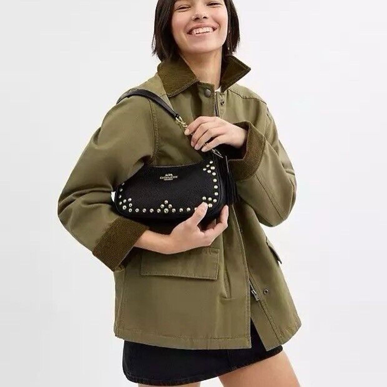Coach NWT COACH Teri Shoulder Bag With Rivets Gold/Black CAK03 Size ONE SIZE - 4 Thumbnail
