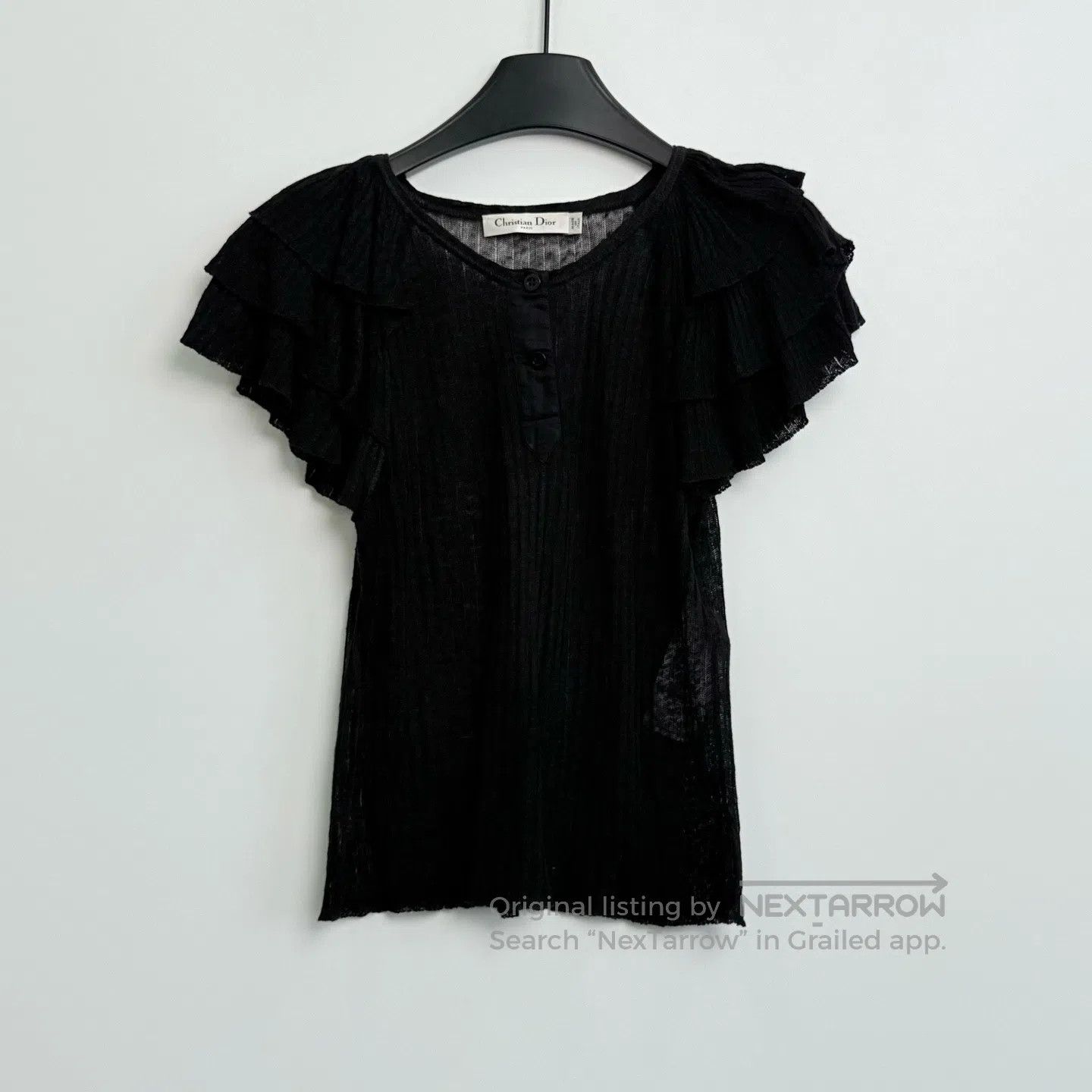 Dior Dior Solid Color Round Neck Short Sleeve with Lace Hem Shi Size XS / US 0-2 / IT 36-38 - 1 Thumbnail