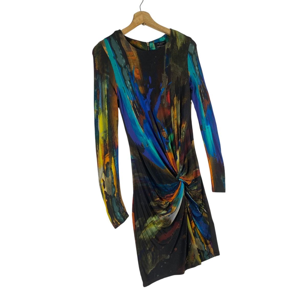 Designer × Ted Baker Ted Baker Draped Multicolor Stretch Dress Size XS / US 0-2 / IT 36-38 - 3 Thumbnail