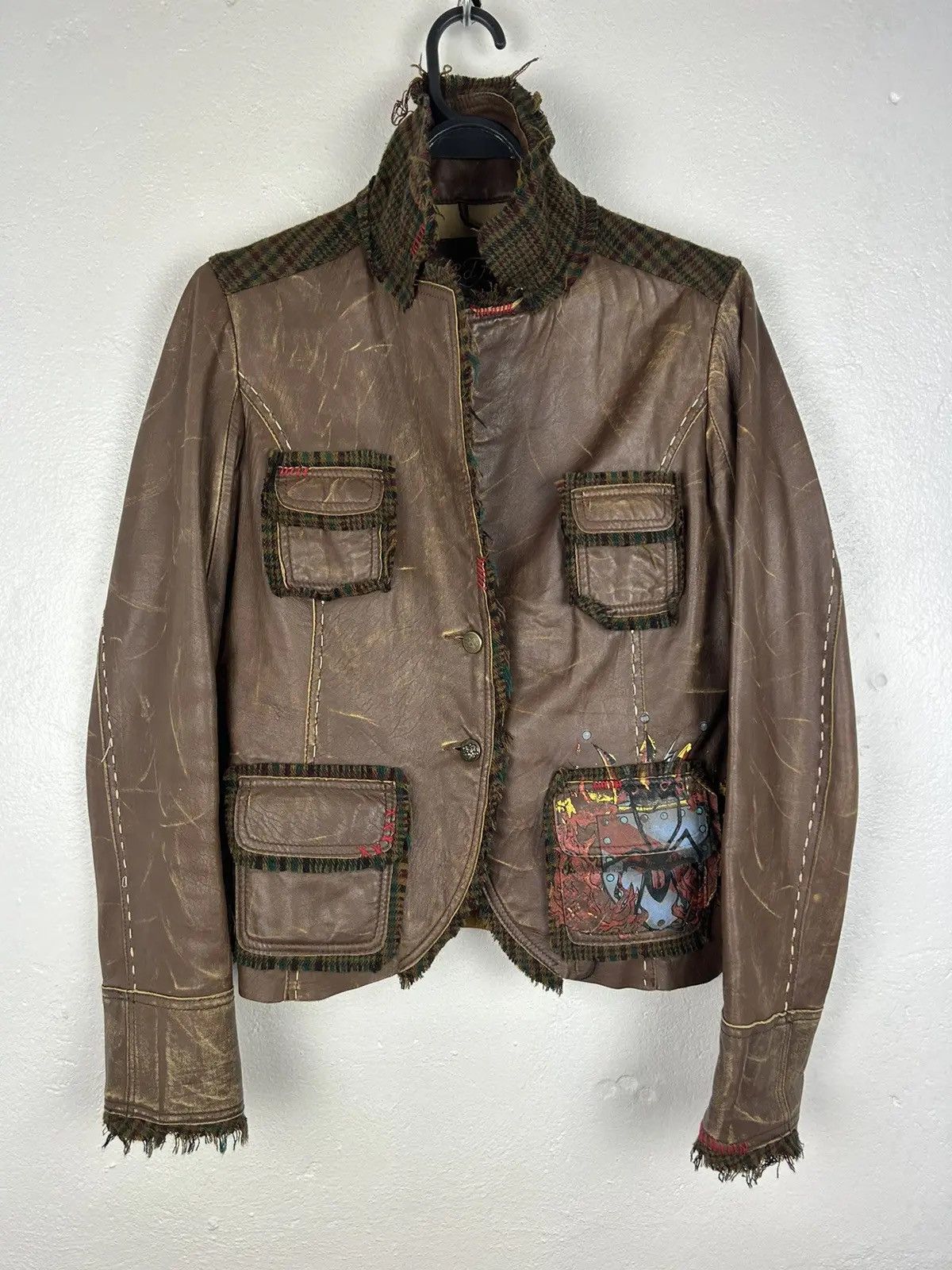 Christian Audigier Vintage Ed Hardy Crazy Design Leather Jacket In Brown Size M / US 6-8 / IT 42-44 - 3 Thumbnail