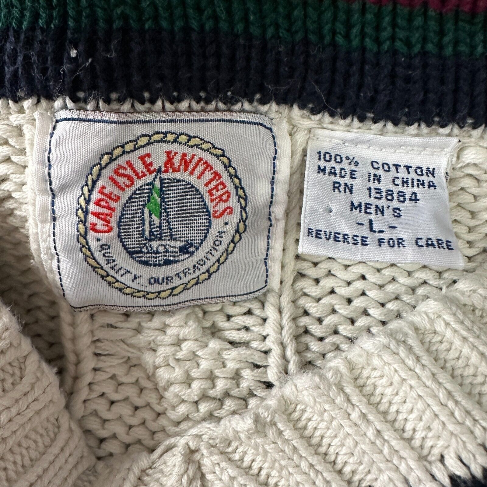 Other Vintage Cape Isle Knitters Tennis Sweater Men’s Large White Size US L / EU 52-54 / 3 - 5 Thumbnail