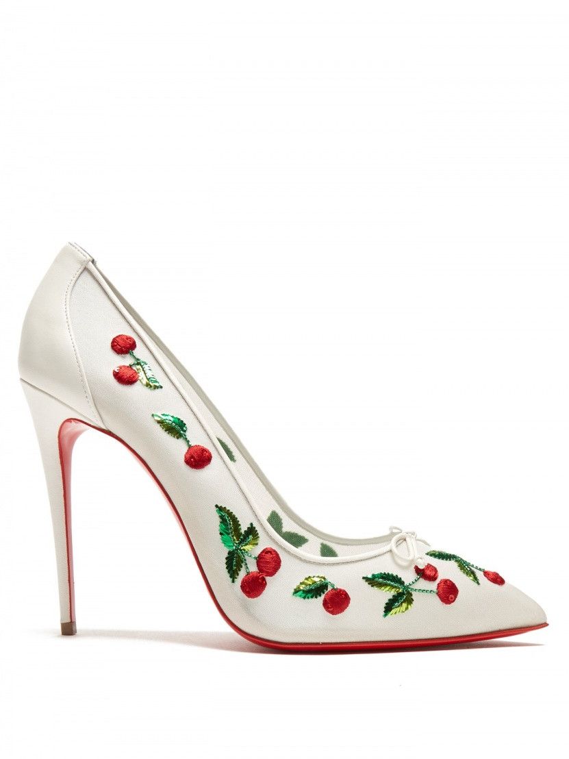 Christian Louboutin Cherrypump 100 Latte White Organza Red Cherry Pump Heel 39.5 Size US 9.5 / IT 39.5 - 1 Thumbnail