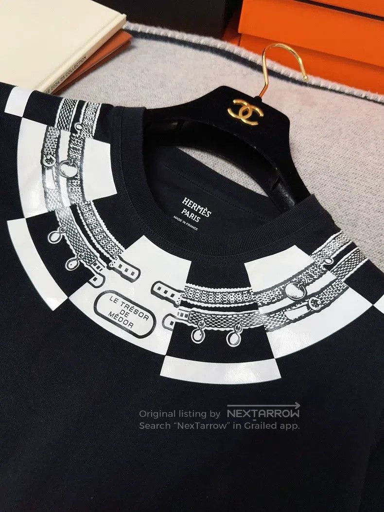 Hermes Hermes Black Collar Printed Pattern Short-Sleeve Size XS / US 0-2 / IT 36-38 - 4 Thumbnail
