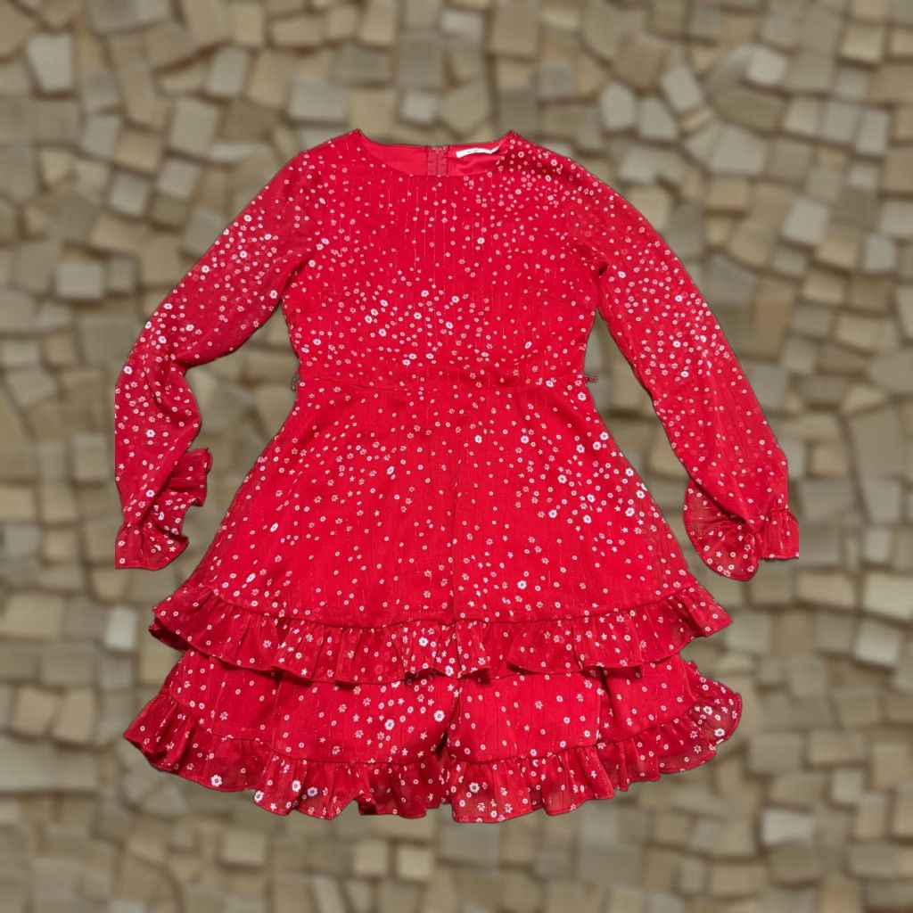 Vintage Mi Ami Dress Women's Size Small Red Floral Long Sleeve Ruffle Size S / US 4 / IT 40 - 1 Thumbnail