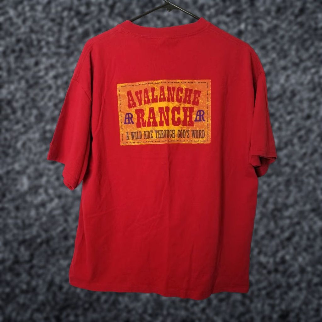 Delta Delta Avalanche Ranch T-Shirt Mens XL Red Graphic Print Crew Neck Short Sleeve 100% Cotton God’s Word Double Side Size US XL / EU 56 / 4 - 1 Thumbnail