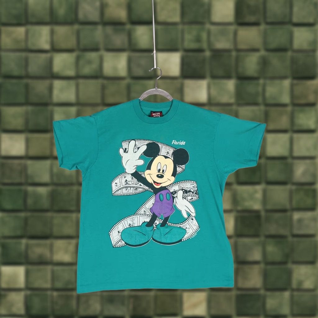 Fruit Of The Loom VINTAGE Mickey Mouse T-Shirt Mens XL Green 90s Crew Neck Short Sleeve Fruit of the Loom Disney Logo Cartoon All Seasons 80s 90s Mens Size US XL / EU 56 / 4 - 1 Thumbnail