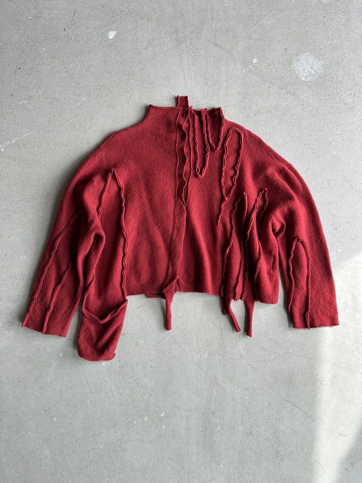 image of Issey Miyake x Vintage Sey Miyake - 1970S Knitted Cardigan With Asymmetrical Pocket in Red, Women's