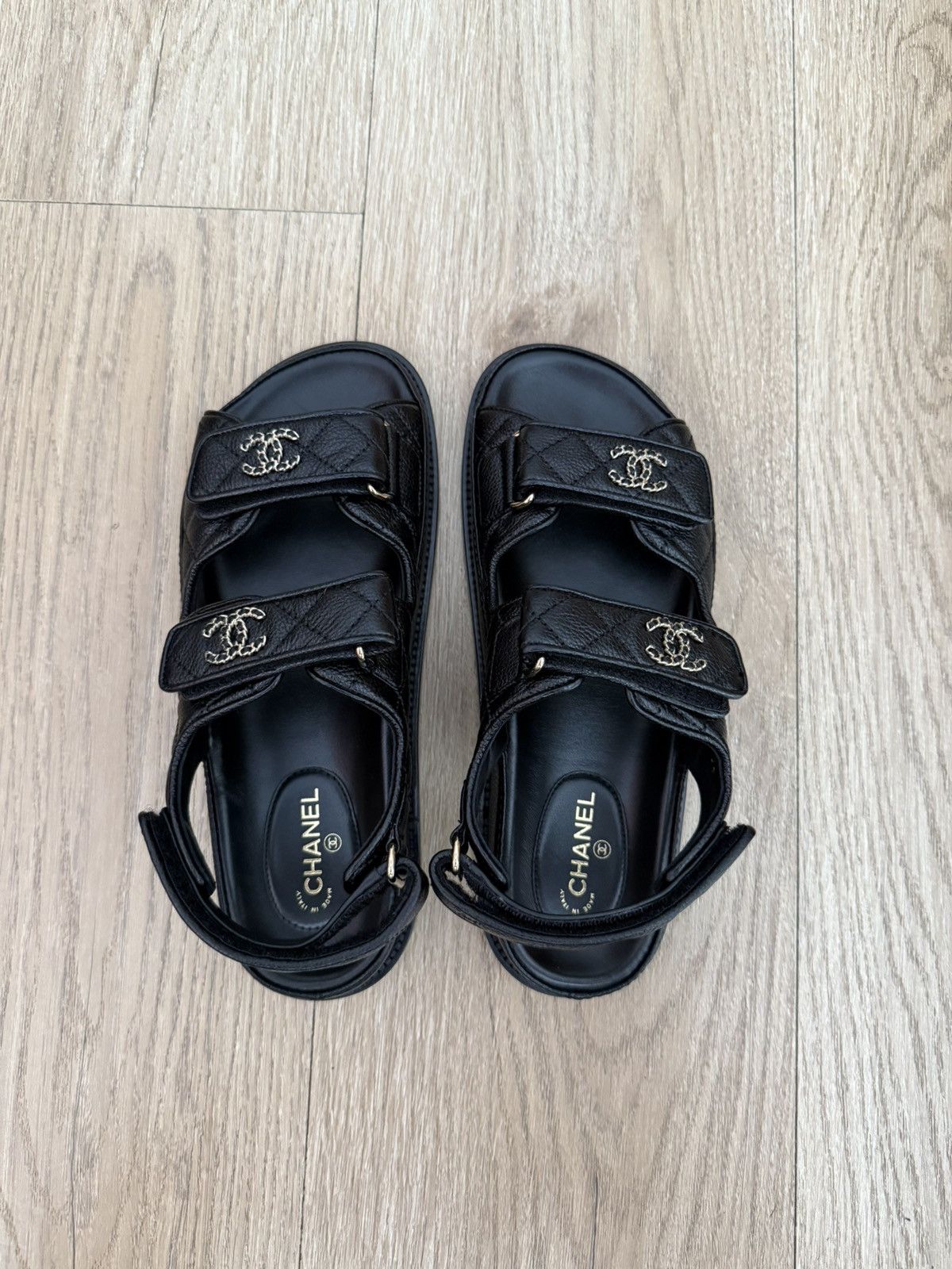 Chanel Chanel Black Caviar Logo Sandals Sz.37,5 Size US 7.5 / IT 37.5 - 5 Thumbnail