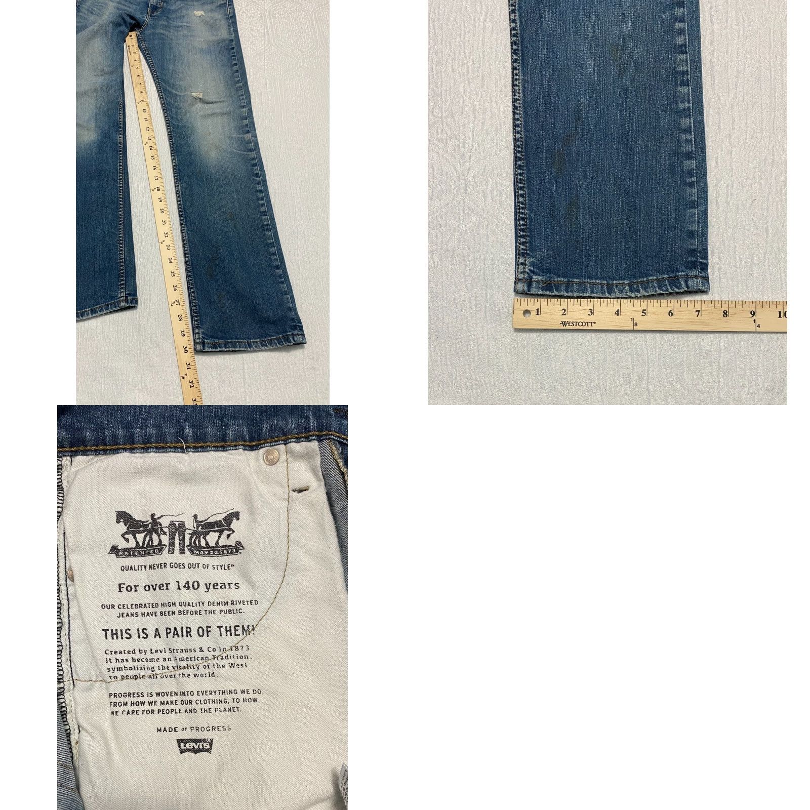 Levi's VINTAGE Levi's 513 Slim Straight Jeans Mens 31x30 Blue Distressed Whiskers Medium Wash 5-Pocket Denim Cotton Elastane USA 500 Series Mens Size US 31 - 8 Thumbnail