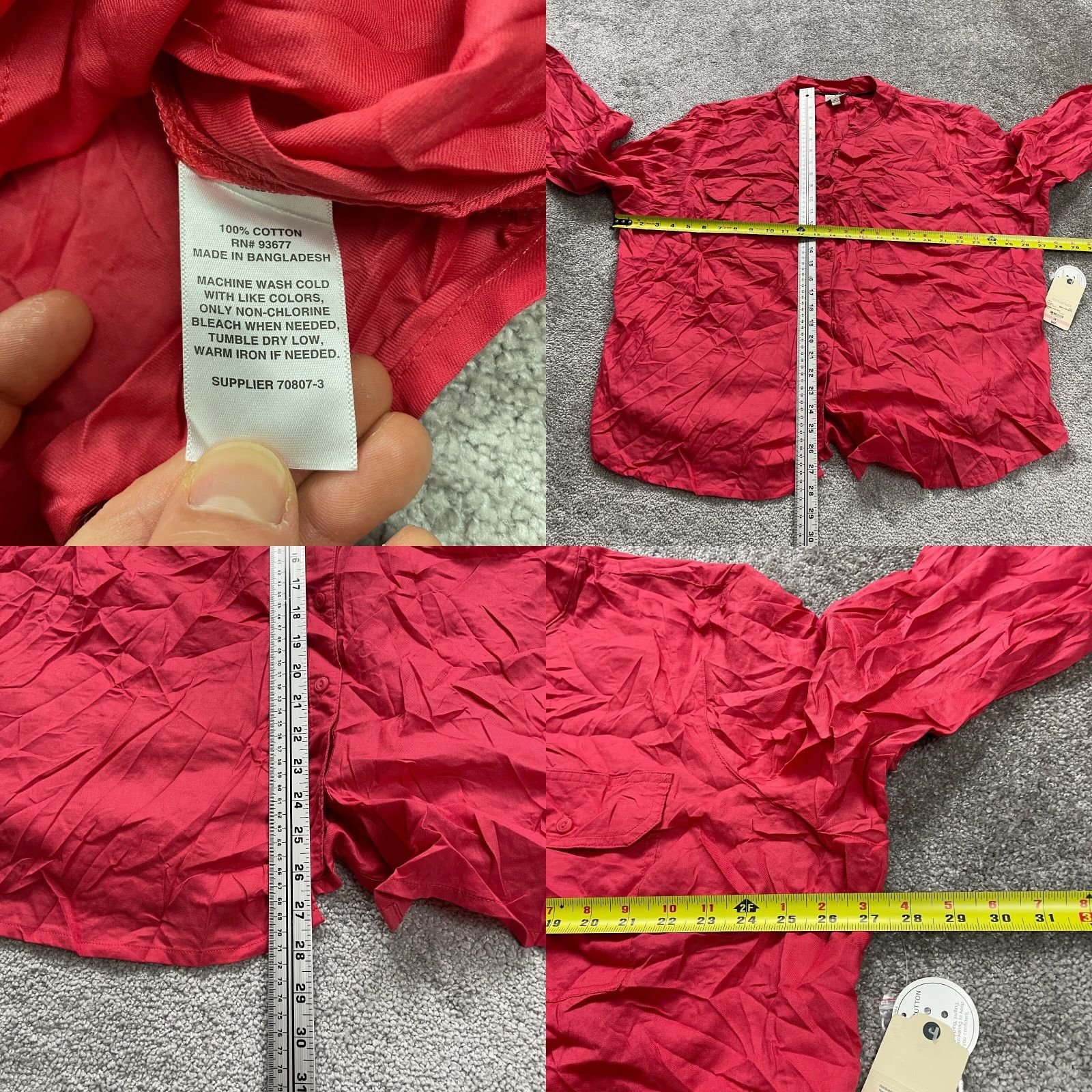 Vintage St. John's Bay Blouse Womens 3XL Red V-Neck Collarless Button Down NWT Size XXL / US 16-18 / IT 52-54 - 8 Thumbnail
