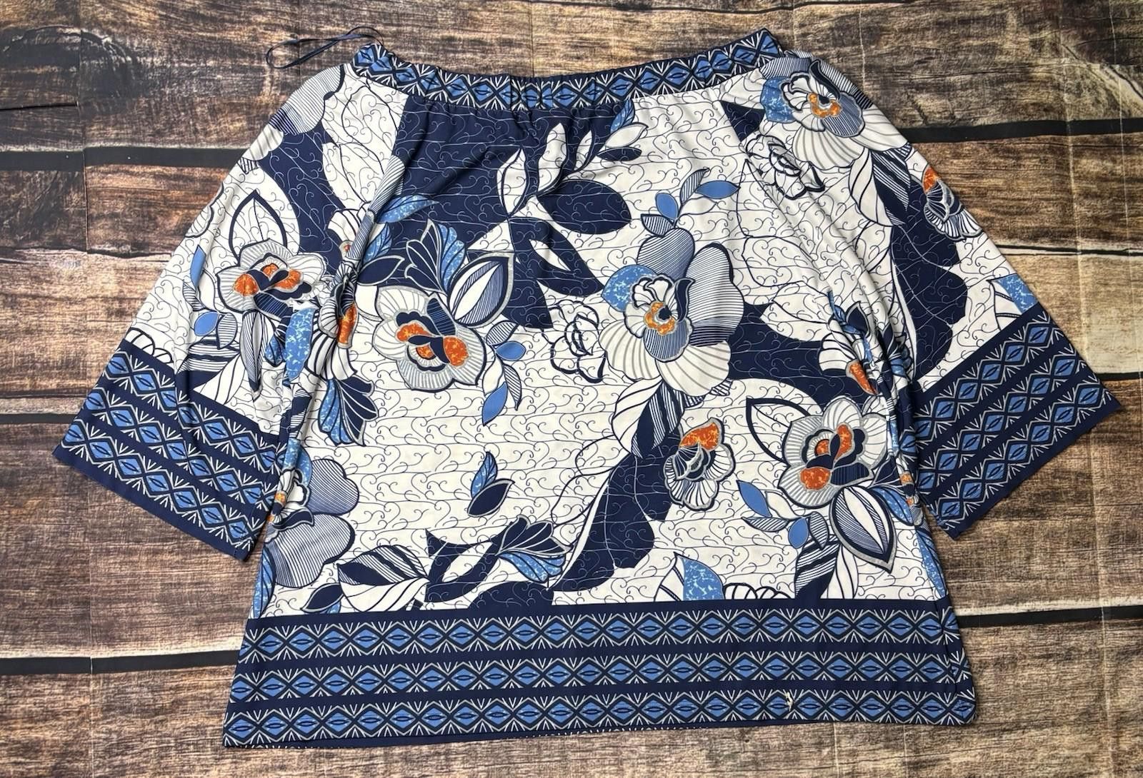 Other Ulla Popken Top Womens 16/18 Floral 3/4 Sleeve Stretch Size XXL / US 16-18 / IT 52-54 - 3 Thumbnail