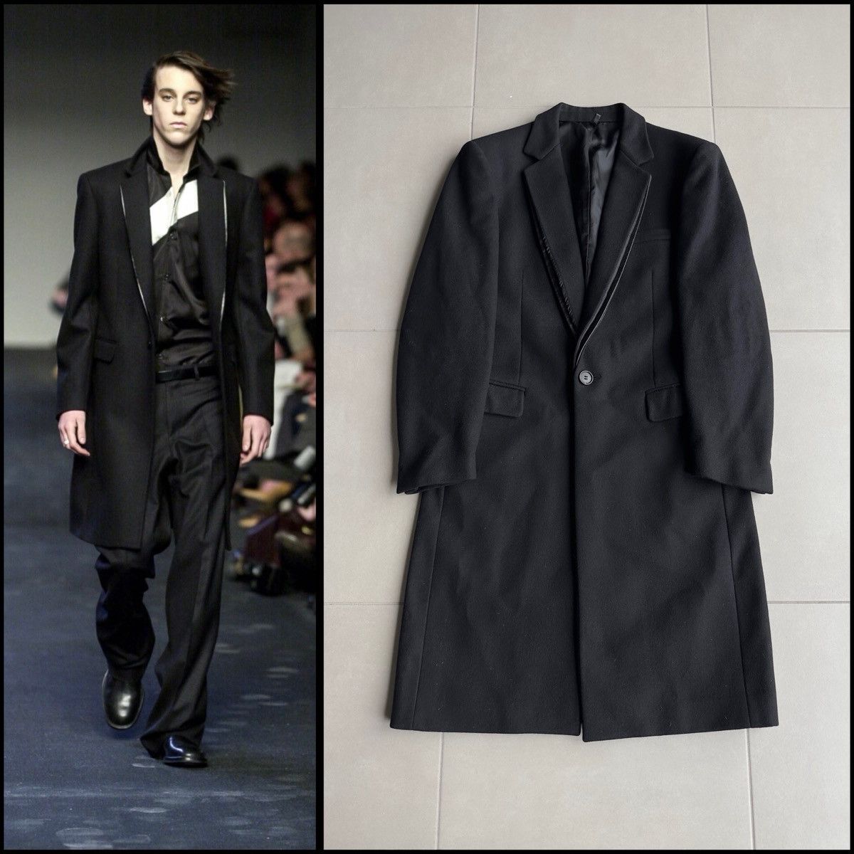 Dior Homme AW01 “Solitaire” leather double lapel long coat