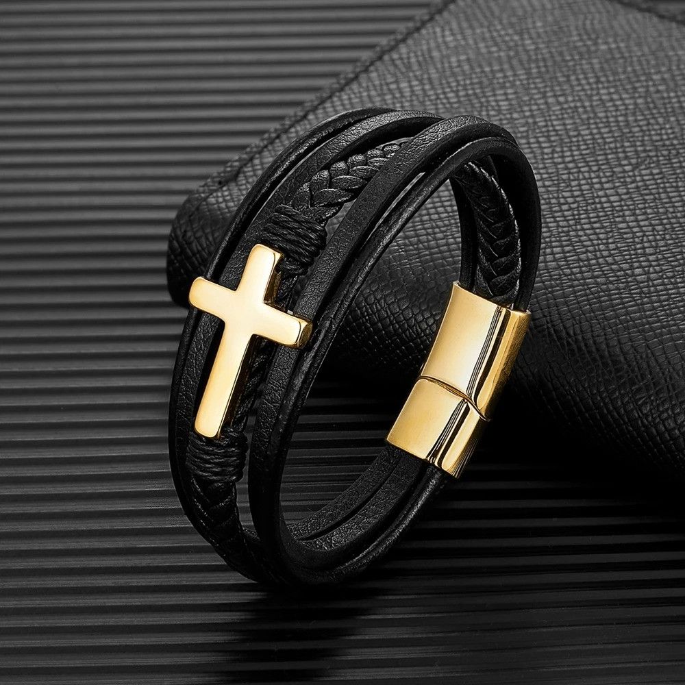 Other Cross Braided Leather Bracelet Accessories Gift For Him Size ONE SIZE - 4 Thumbnail