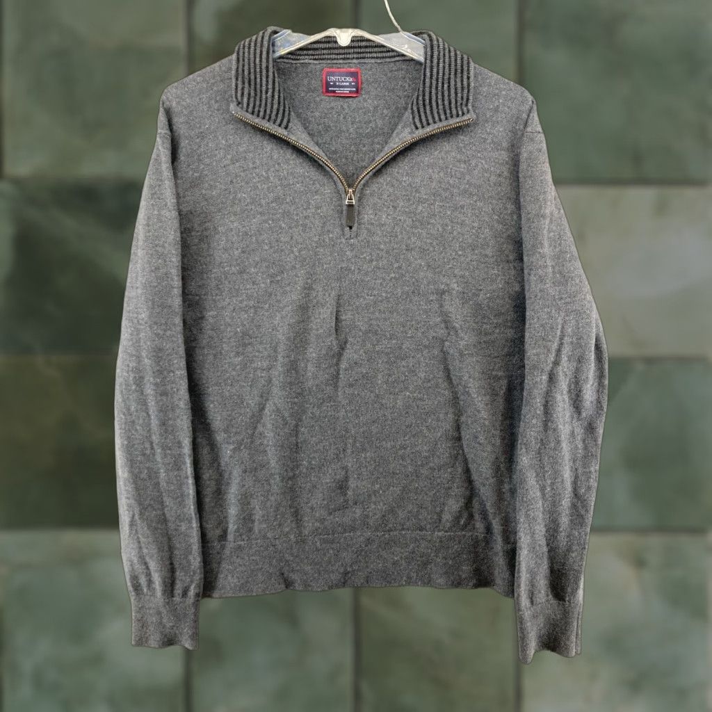 UNTUCKit UNTUCKit Mens Sweater XL Gray Merino Wool 1/4 Zip Mock Neck Shirt Size US XL / EU 56 / 4 - 1 Thumbnail