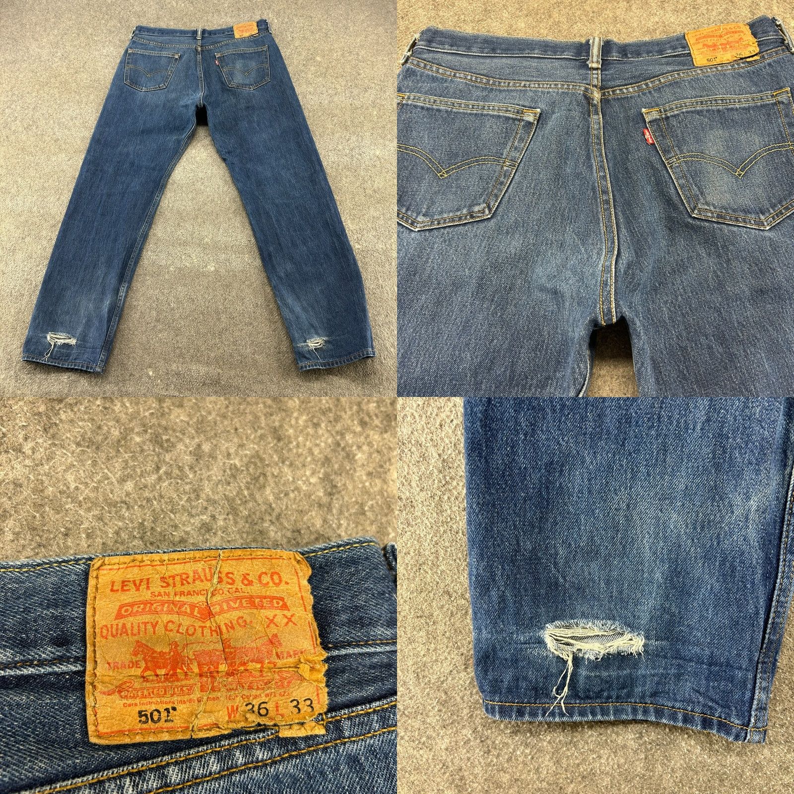 Levi's VINTAGE Levi's 501 Jeans Mens 36x33 Blue Straight Regular Dark Wash Distressed Denim 5-Pocket Retro Mens Size US 36 / EU 52 - 8 Thumbnail