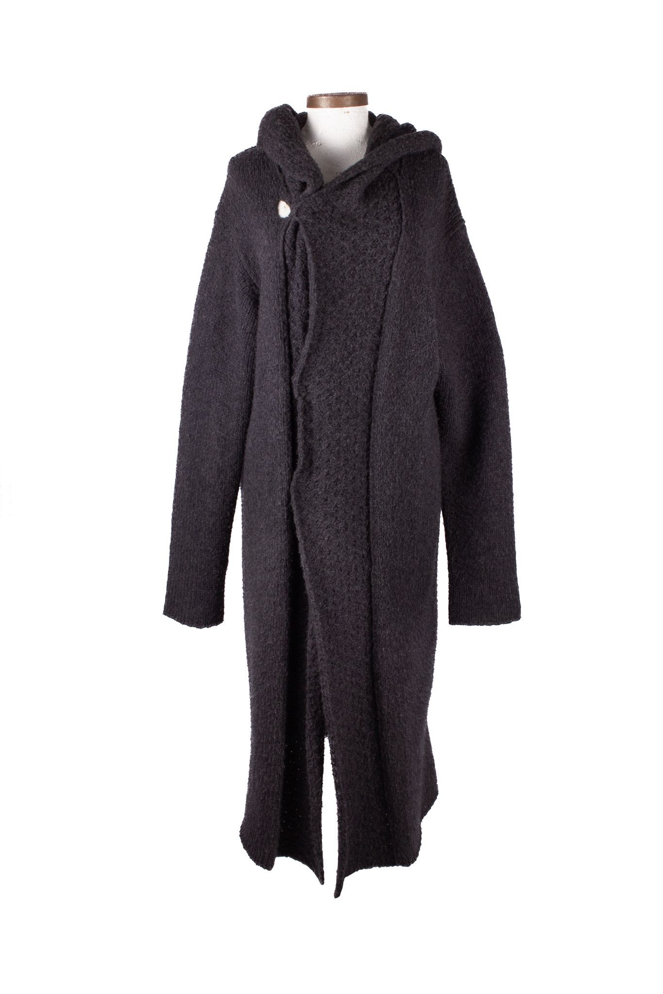 image of Yohji Yamamoto F/w 2012 Charcoal Wool Blend Hooded Cardigan in Charcoal Grey, Men's (Size Medium)