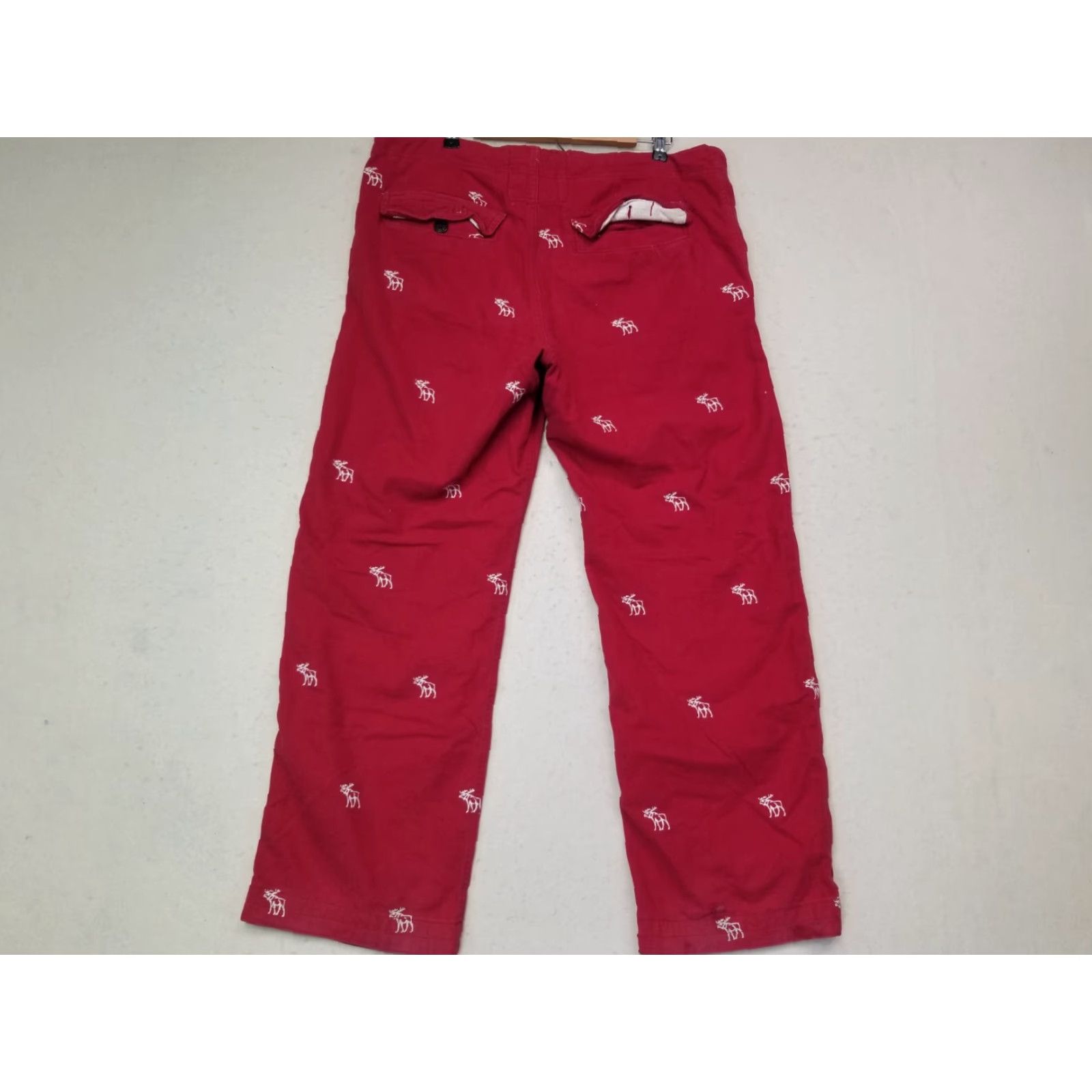 Abercrombie & Fitch VINTAGE Abercrombie & Fitch Moose Logo Print Flannel PJ Pants L Men Red Cotton Size US 33 - 2 Thumbnail