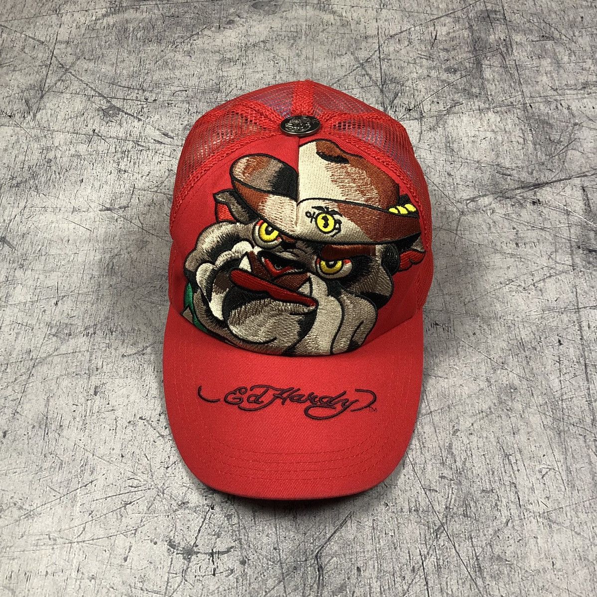 00s archive “Ed Hardy” logo cap grunge Y2K ED Hardy Christian Audigier Trucker SnapBack Hat | Depop