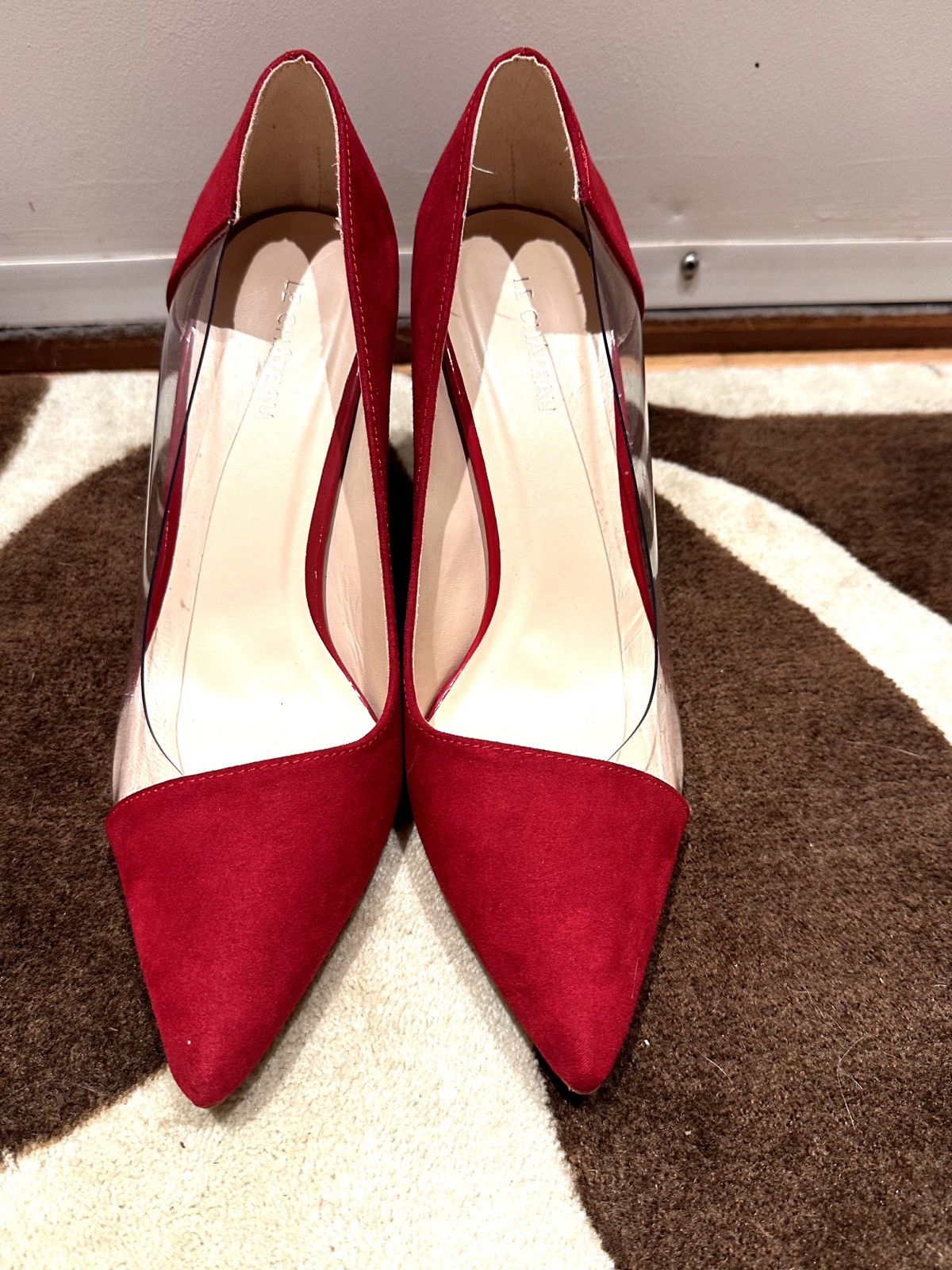 Le Chateau Le Château Red Suede PVC Panel Heels – Women’s Size 9 / 39 Size US 9 / IT 39 - 1 Thumbnail