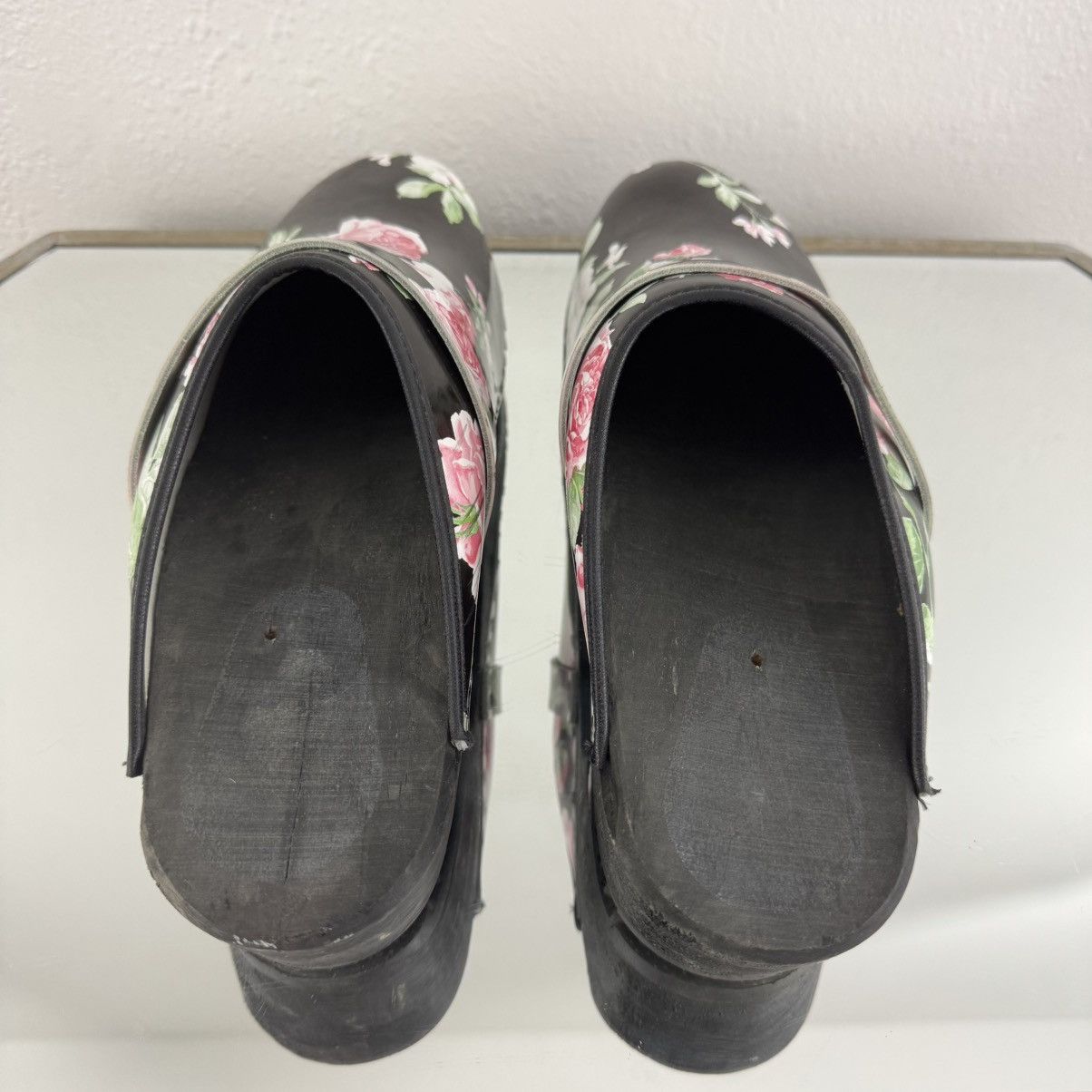 Other MOHEDA TOFFELN Black Leather Pink Rose Floral Swedish Clogs Size US 11 / IT 41 - 5 Thumbnail