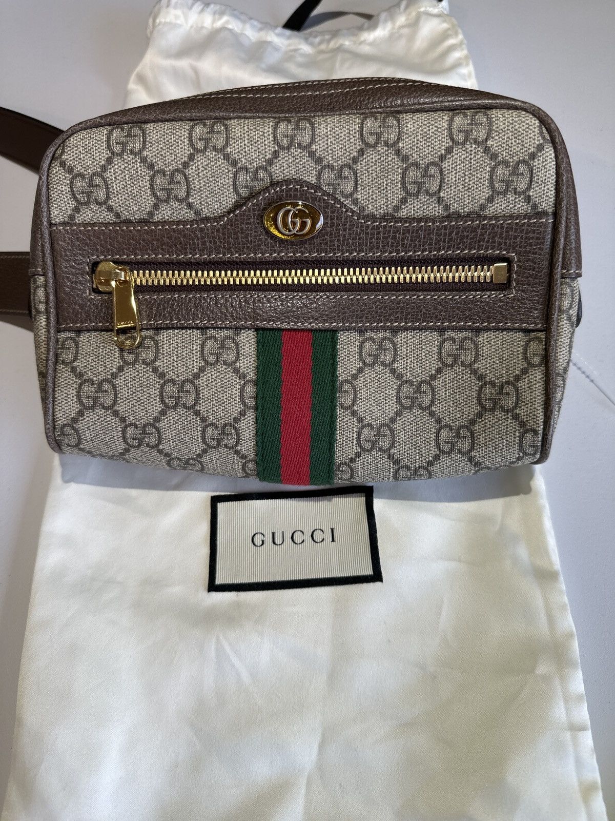 image of Gucci Monogram Logo Belt Bag in Brown, Women's