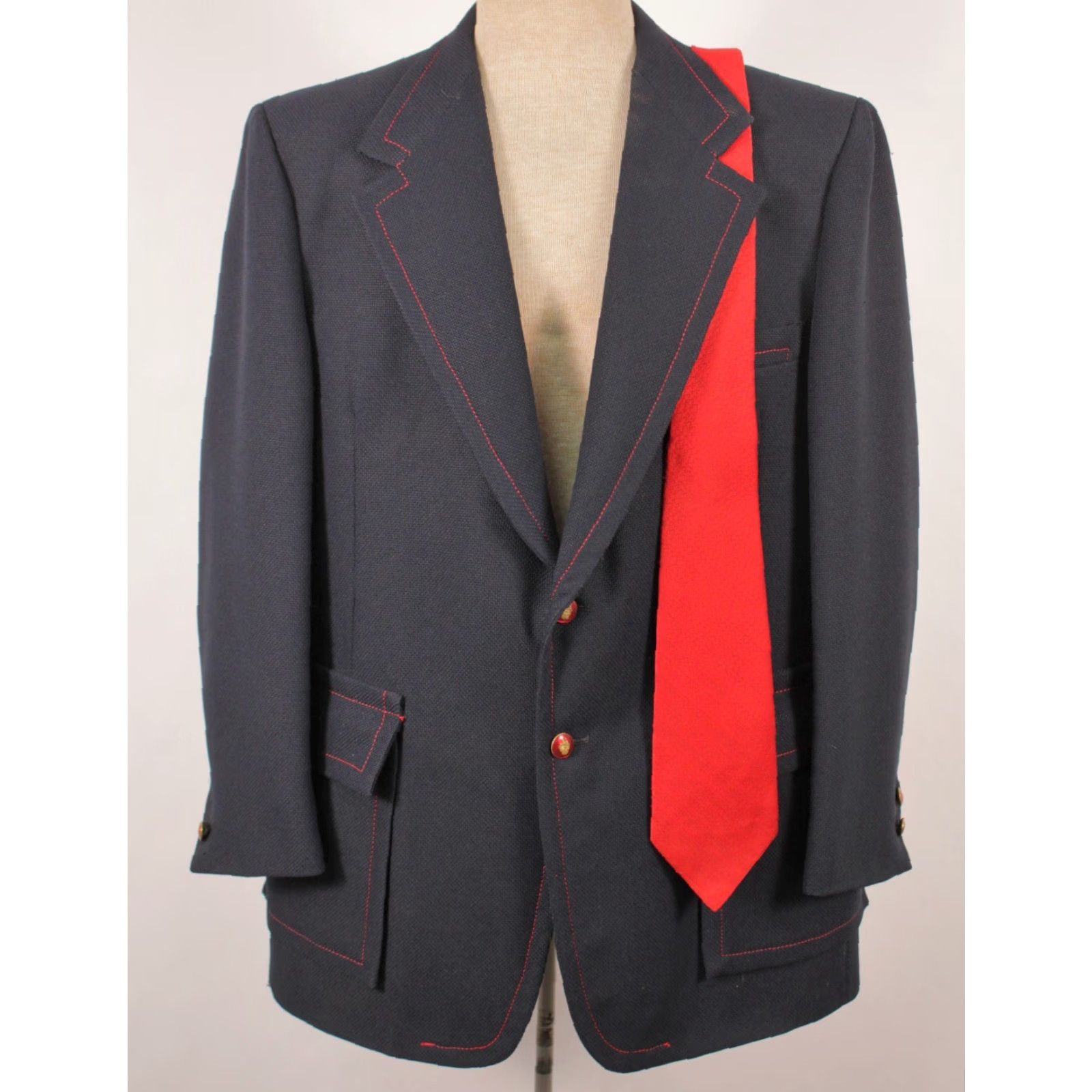 Vintage VINTAGE Mens VTG 70s 2 PC Navy Blue & Red Leisure Suit W Tie Sz L Polyester 1970s Size 42R - 7 Thumbnail