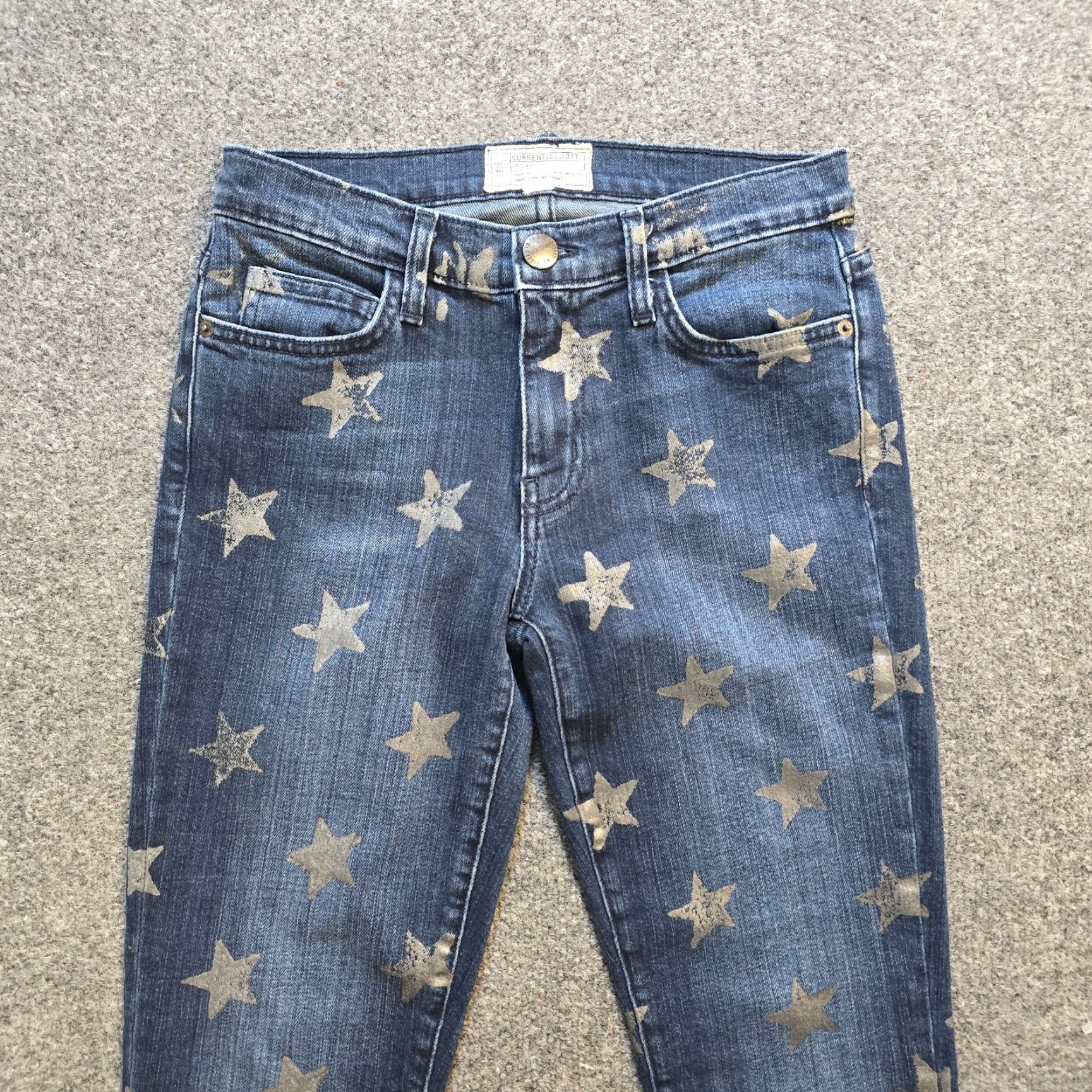 Vintage Current/Elliott Jeans Womens Size 27 Blue Slim Cropped Straight Stars Raw Hem Jeans Size 27" / US 4 / IT 40 - 2 Thumbnail