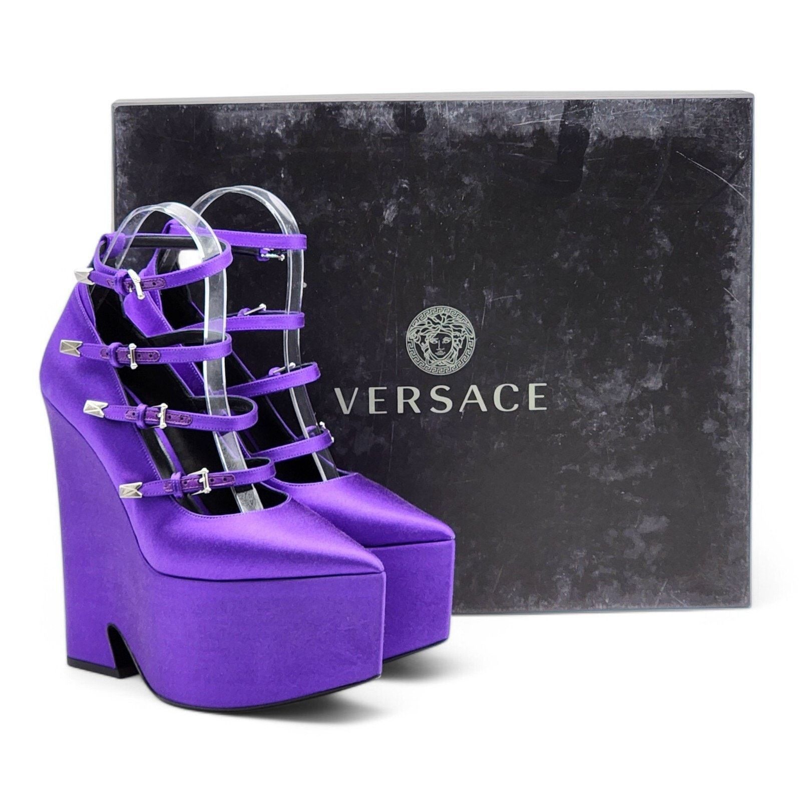 Versace Tempest Strappy Satin Platform Pumps Purple EU 38.5 US 8.5 Size US 8.5 / IT 38.5 - 11 Thumbnail