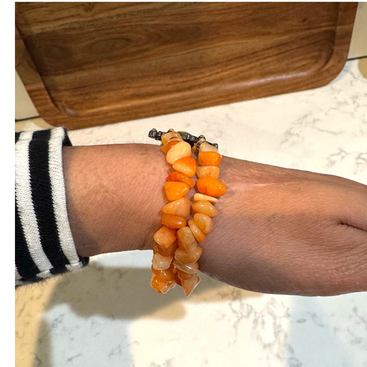 Handmade Handmade peach orange beaded dark metal accent bracelet Size ONE SIZE - 3 Thumbnail