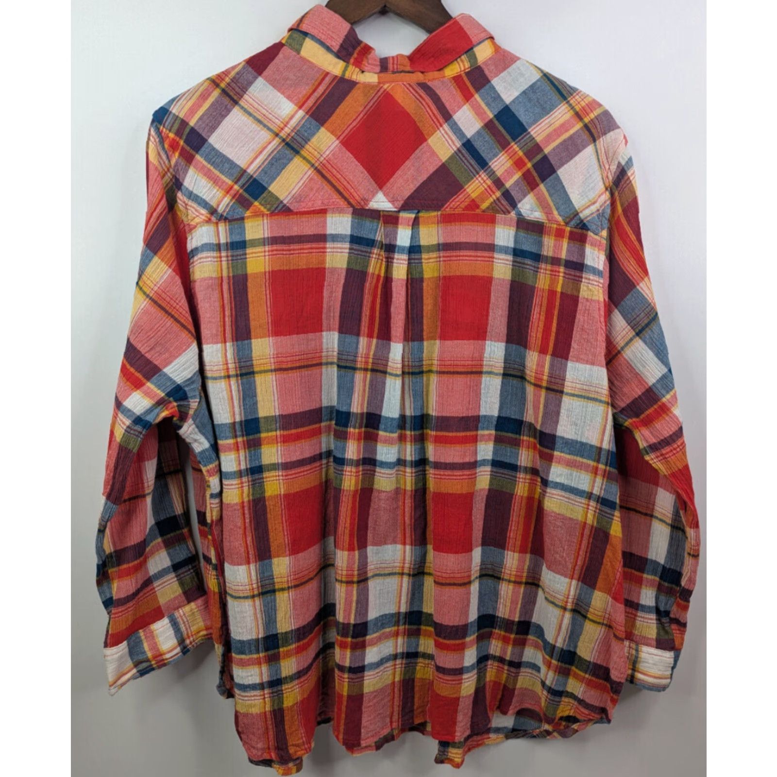 Vintage Catherines Plaid Western Button Shirt Top 2XWP Floral Roll Tab Sleeve Collared Size XXL / US 16-18 / IT 52-54 - 4 Thumbnail