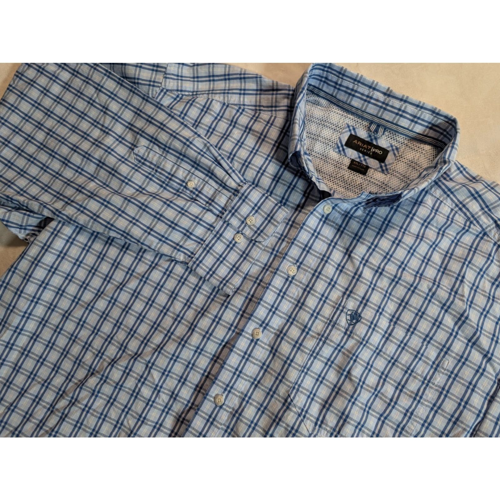 Ariat Ariat Pro Series Shirt XXL Blue Check Long Sleeve Western Cowboy Work Shirt Men Regular Size Blue Check Pattern Western Shirt Size US XXL / EU 58 / 5 - 2 Thumbnail