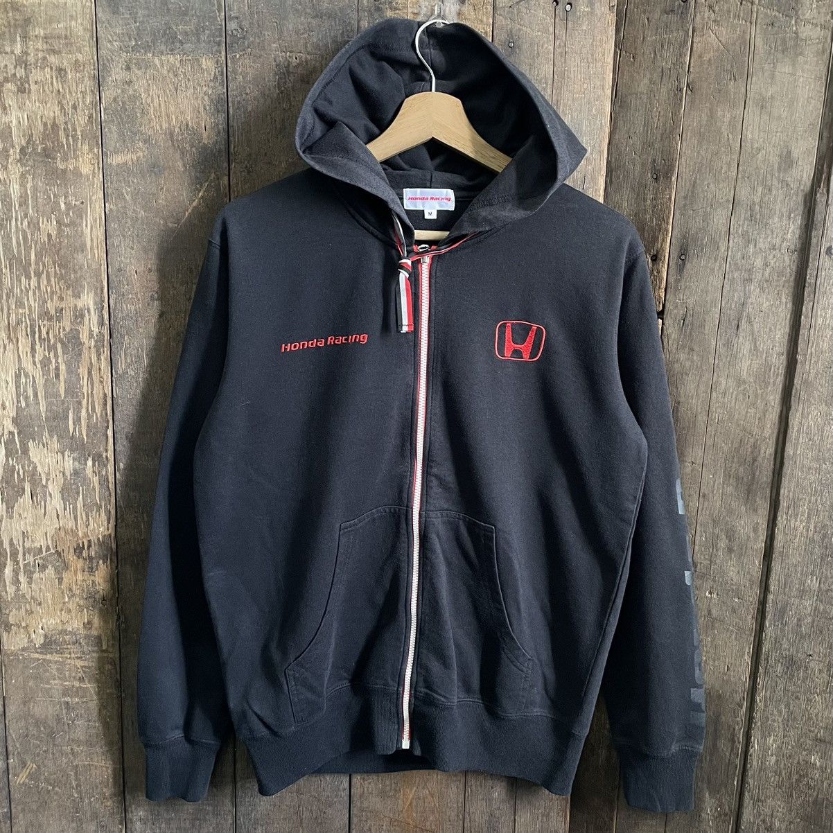 image of Vintage Honda Racing Zipper Hoodie in Black, Men's (Size Medium)