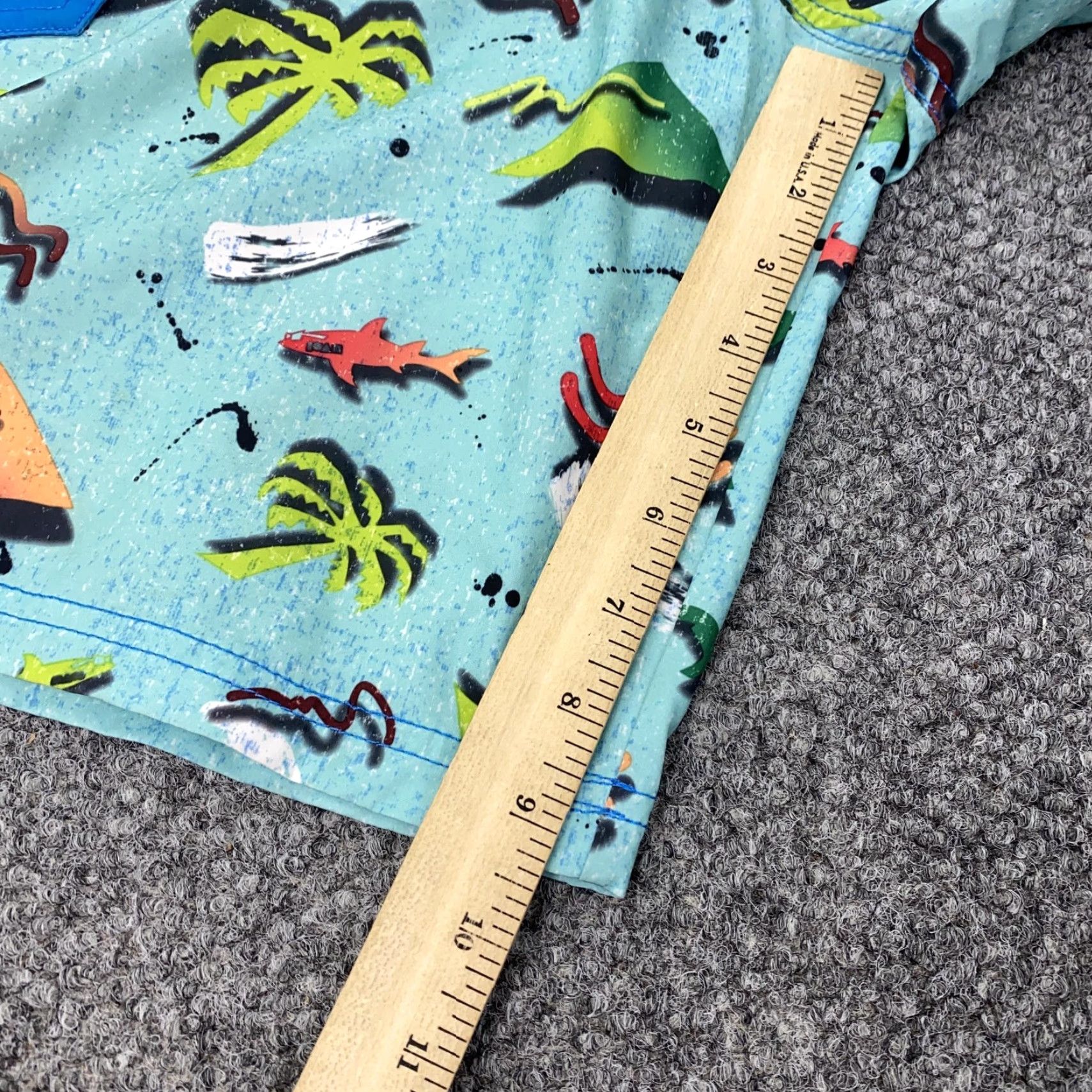 Vintage Maui and Sons Board Shorts Mens L Blue Surfing Tropical Shark Print Swim Bottoms Size US 33 - 5 Thumbnail