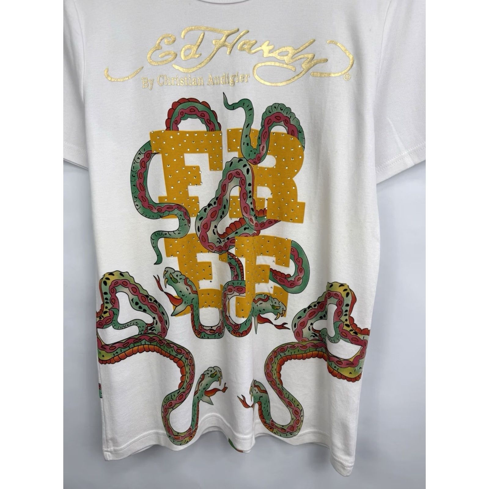 Ed Hardy VINTAGE Ed Hardy Snake Rhinestone T-Shirt Mens M White US Made AKA Christian Audigier Tee Size US M / EU 48-50 / 2 - 5 Thumbnail