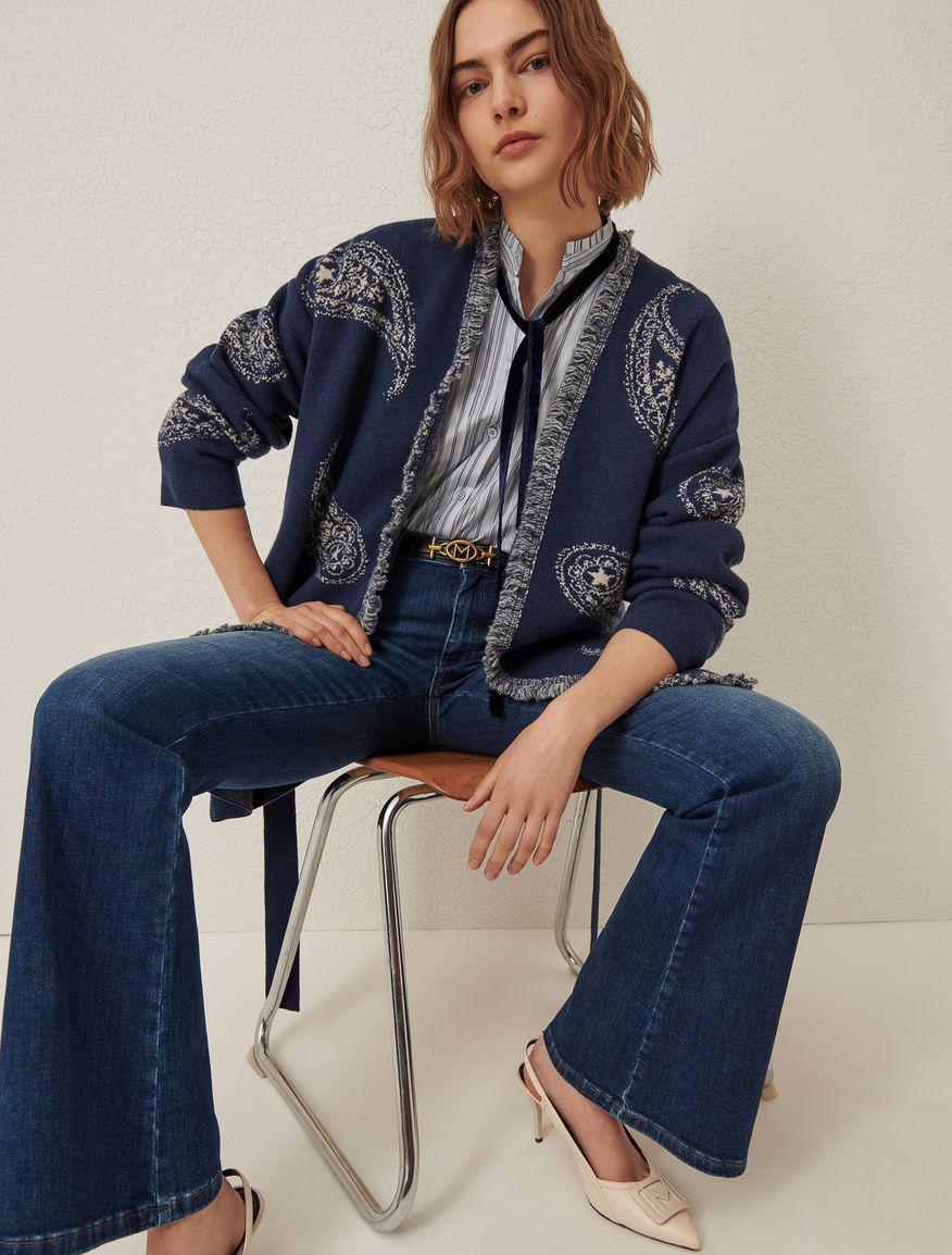 Marella Marella Sonale Cardigan in Cashmere Jacquard Wool Blend Size M / US 6-8 / IT 42-44 - 4 Thumbnail