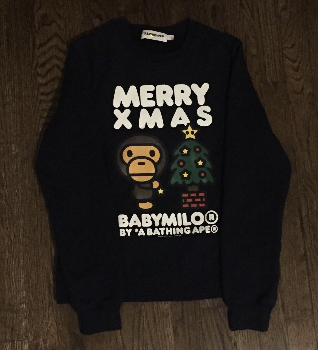 Image of Bape Baby Milo Crew Neck Sweatshirt in Navy, Women's (Size XS)