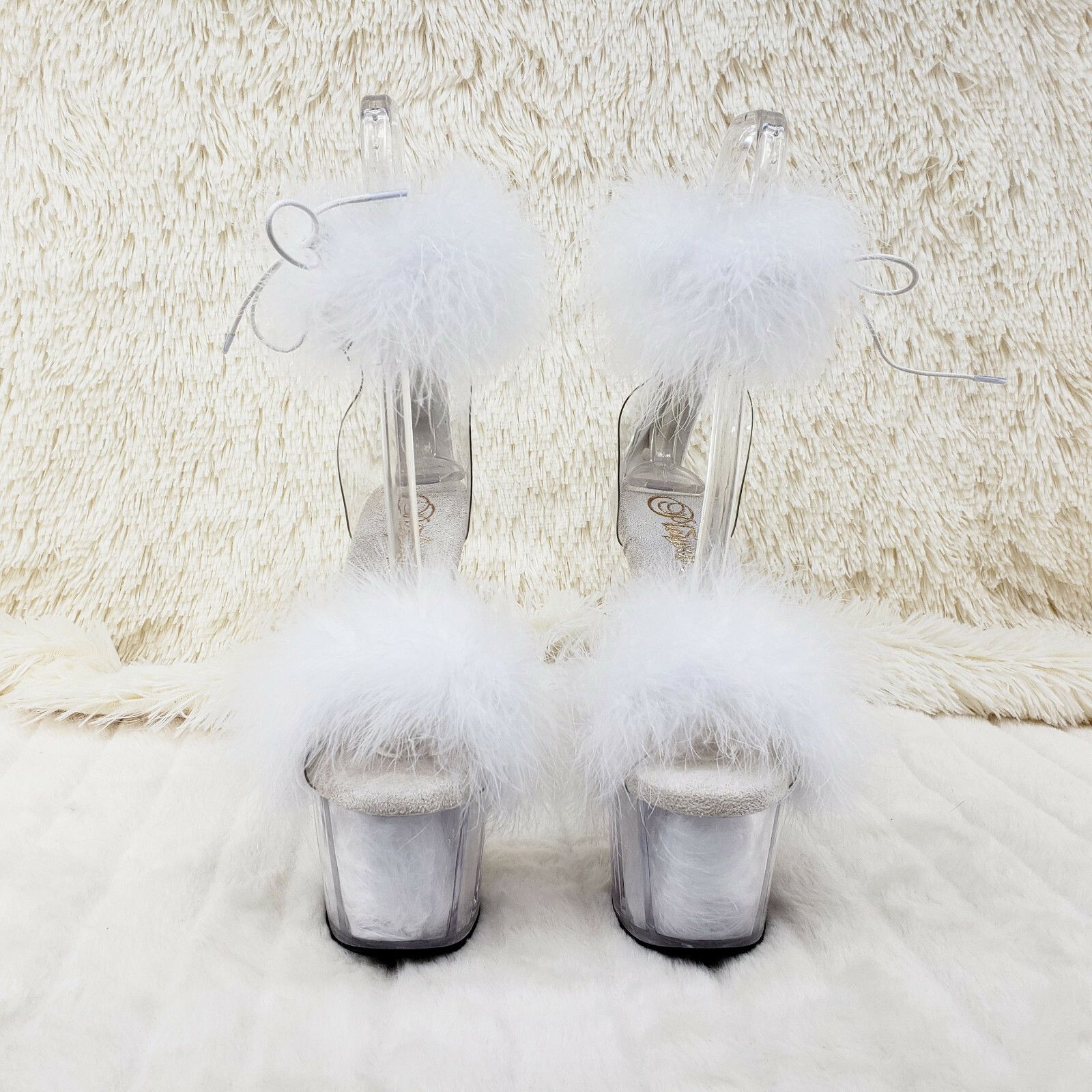 Other Adore 724 White Marabou Platform Shoes Sandals 7" High Heel Size US 9 / IT 39 - 6 Thumbnail