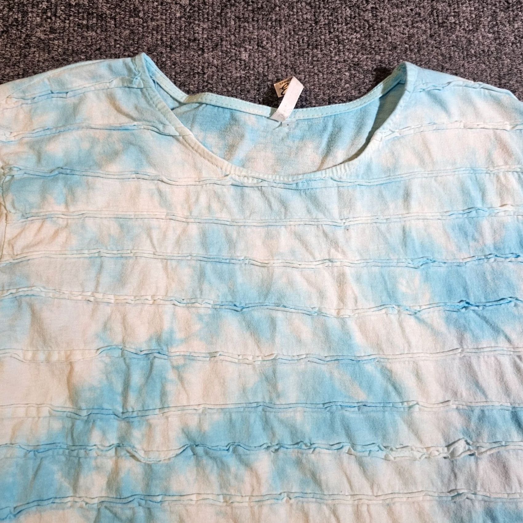 Vintage Lulu B Top Womens Large Blue 3/4 Sleeve Textured Tie Dye Round Neck Casual Basic Blouse Size L / US 10 / IT 46 - 2 Thumbnail