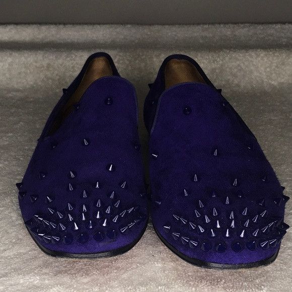 Christian Louboutin Christian Louboutin Spiked Purple Suede Slip-On Loafers Size US 7.5 / EU 40-41 - 2 Thumbnail
