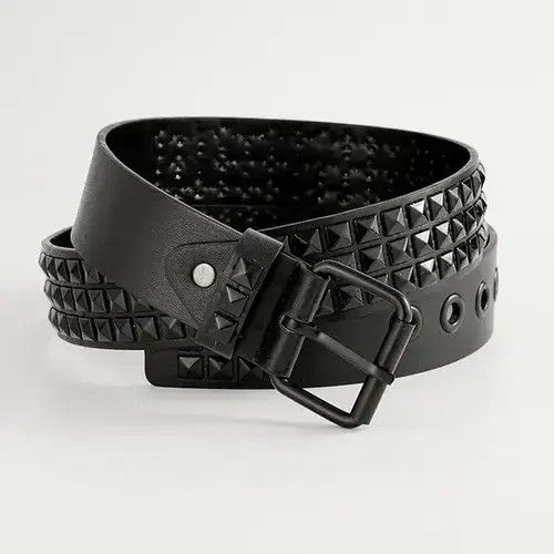Leather × Vintage All Black Leather Rivet Belt Size ONE SIZE - 1 Thumbnail