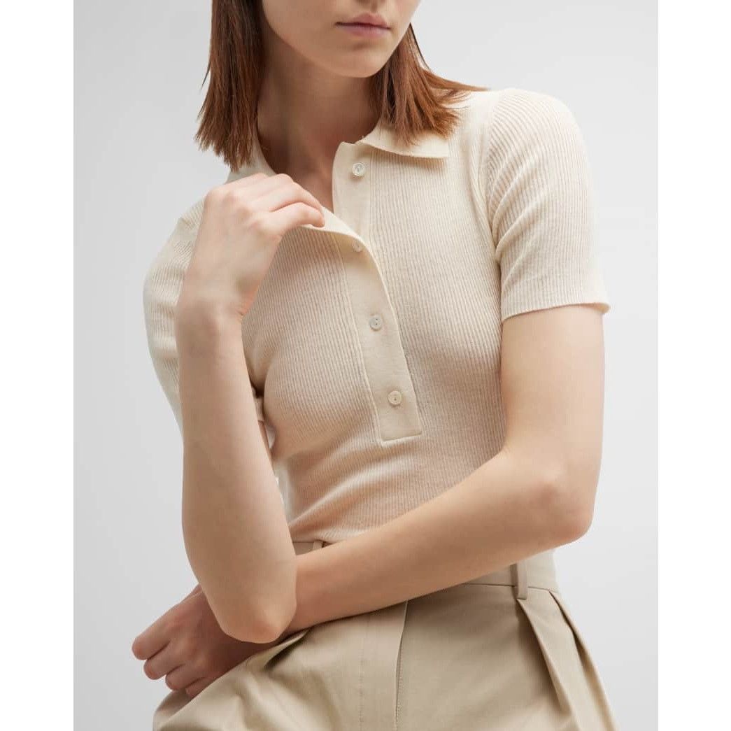 Other Grey Ven Emma Ribbed Polo Top Wool Cashmere in Cream Sz M Size M / US 6-8 / IT 42-44 - 1 Thumbnail