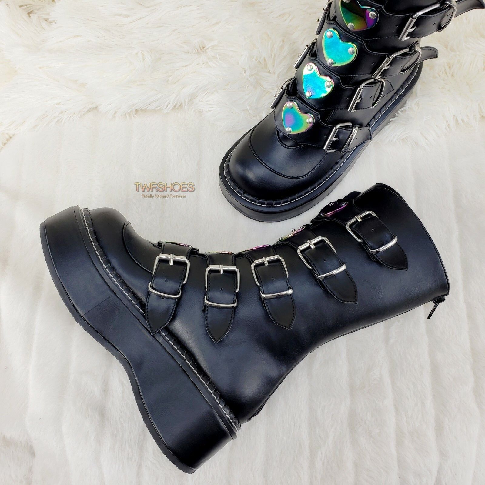 Demonia Cult DEMONIA Emily 330 Black Matte 2" Platform Metal Heart Plate Size US 10 / IT 40 - 6 Thumbnail
